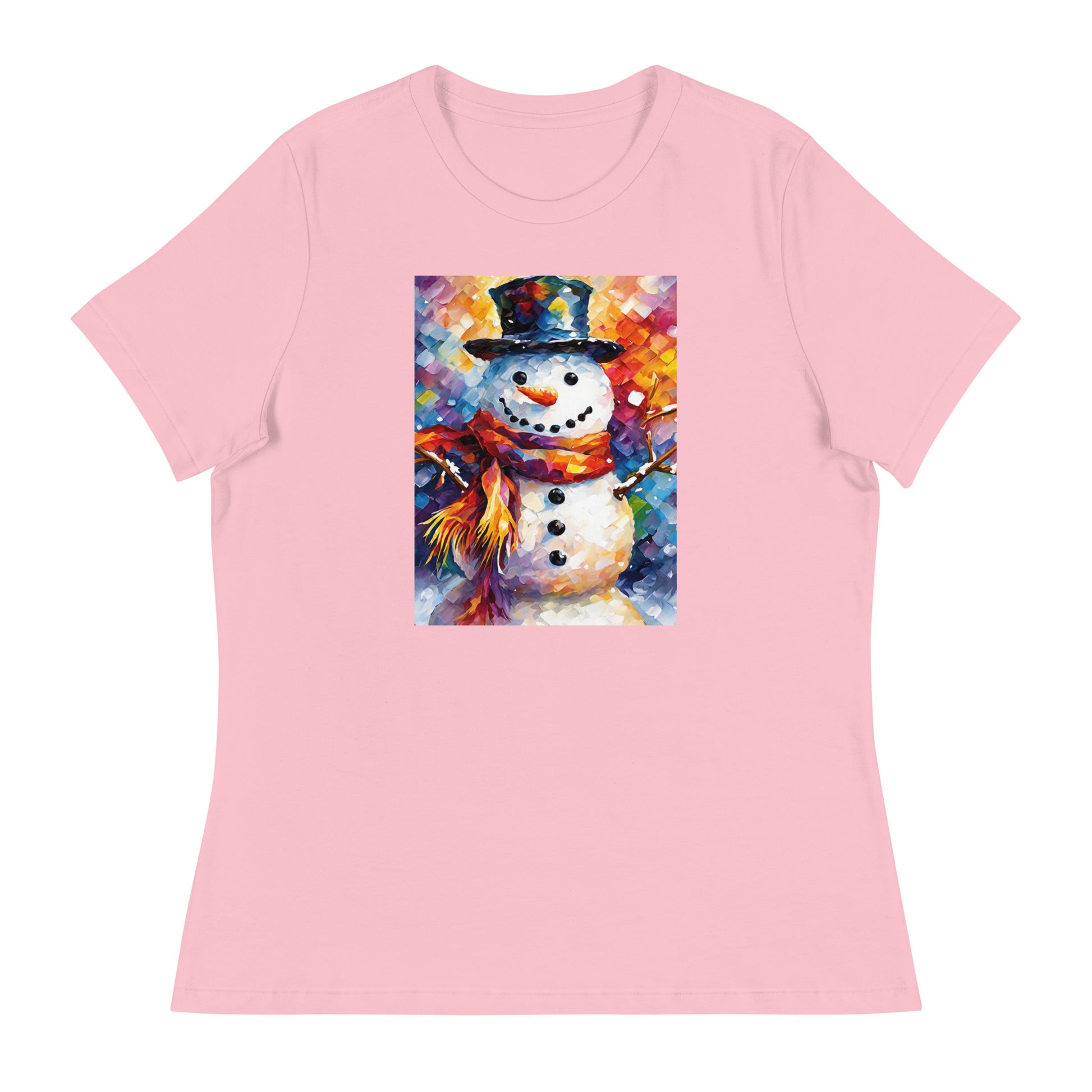 Happy Snowman Women's Christmas T-Shirt Pink