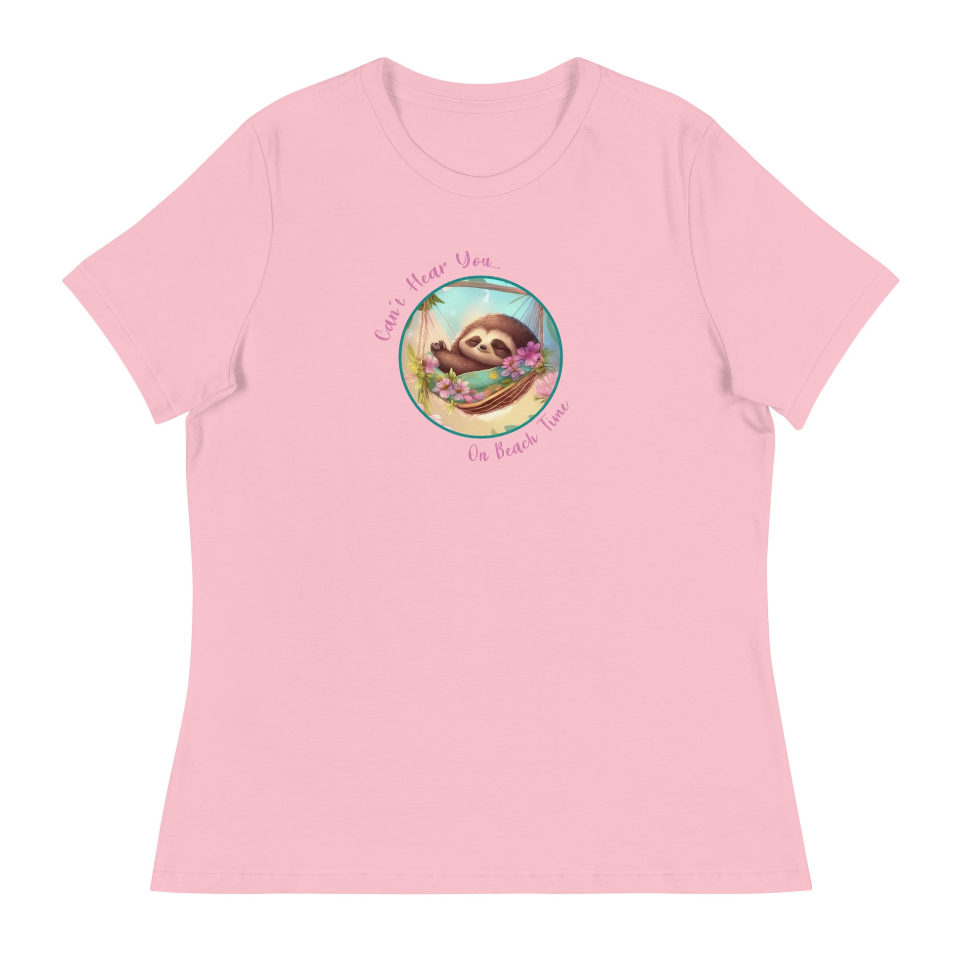 Can't Hear You... On Beach Time Sloth Women's Summer T-Shirt Pink