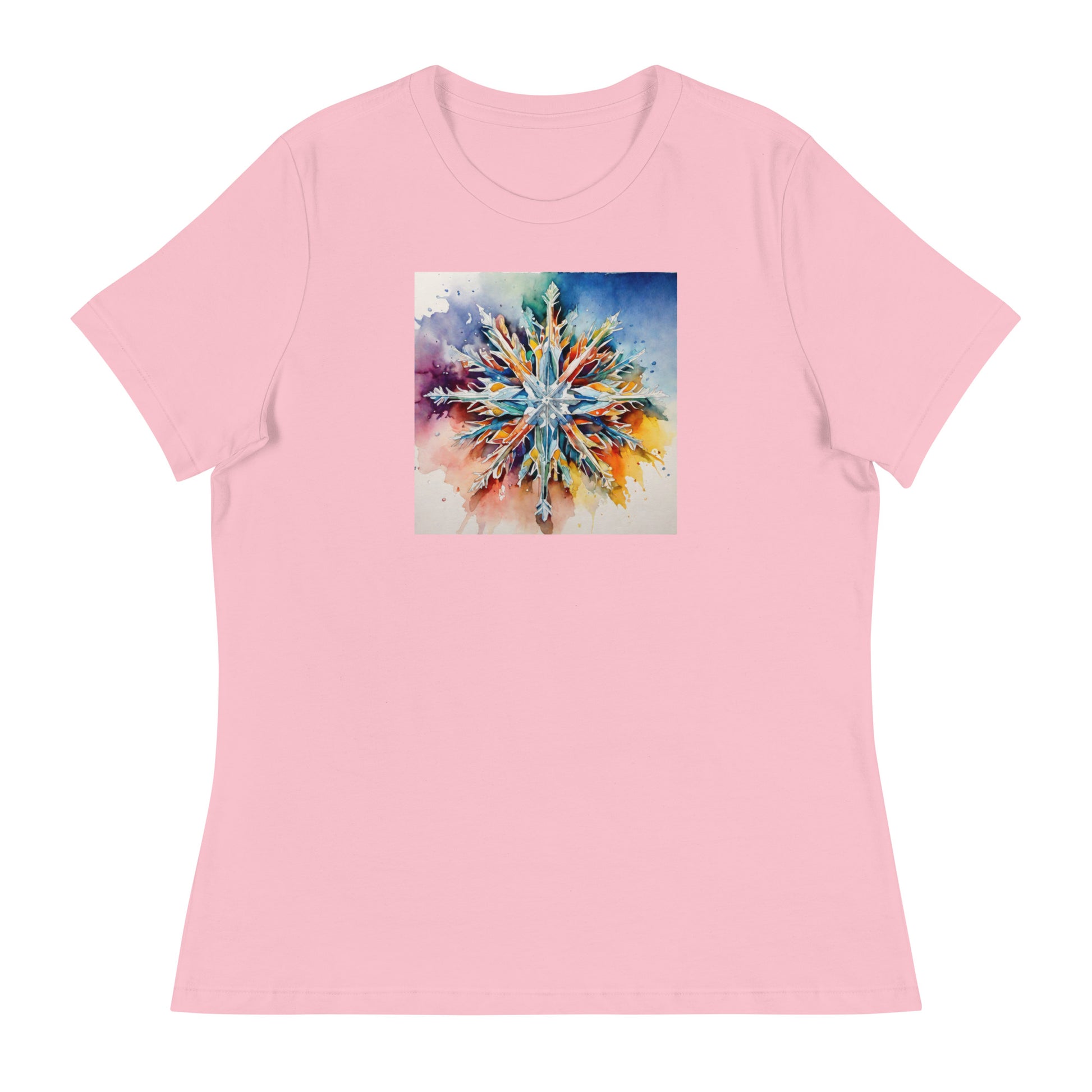 Colorful Snowflake Women's Christmas T-Shirt Pink