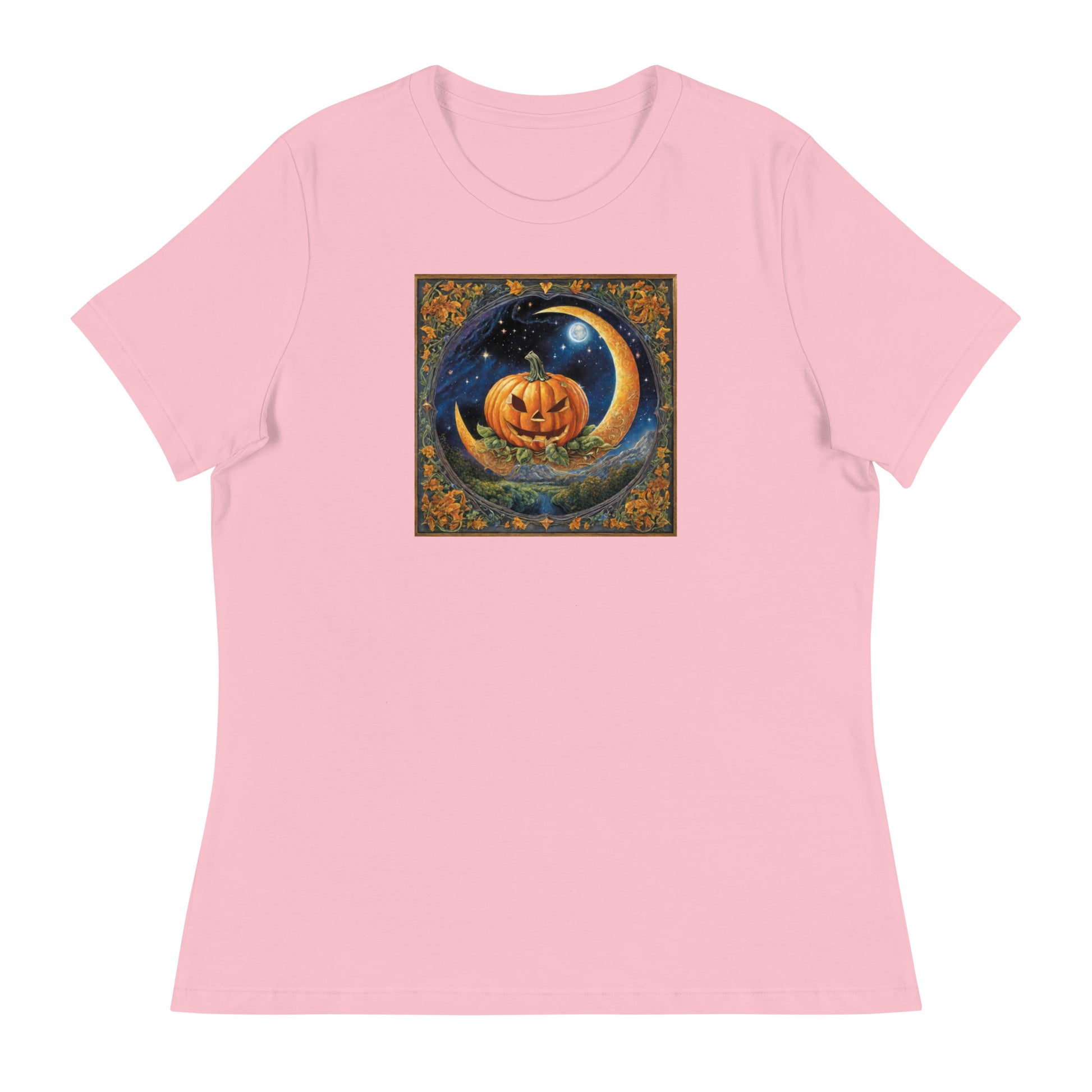 Jack O' Lantern Pumpkin Women's Halloween T-Shirt Pink