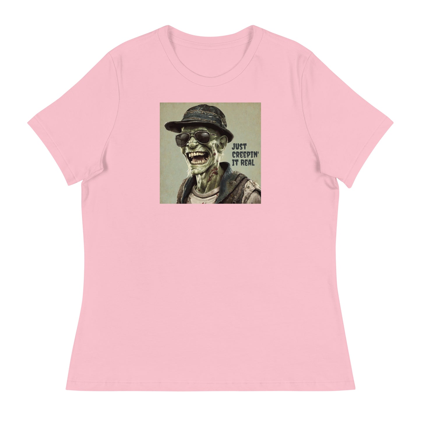 Just Creepin' It Real Women's Zombie T-Shirt for Halloween Pink