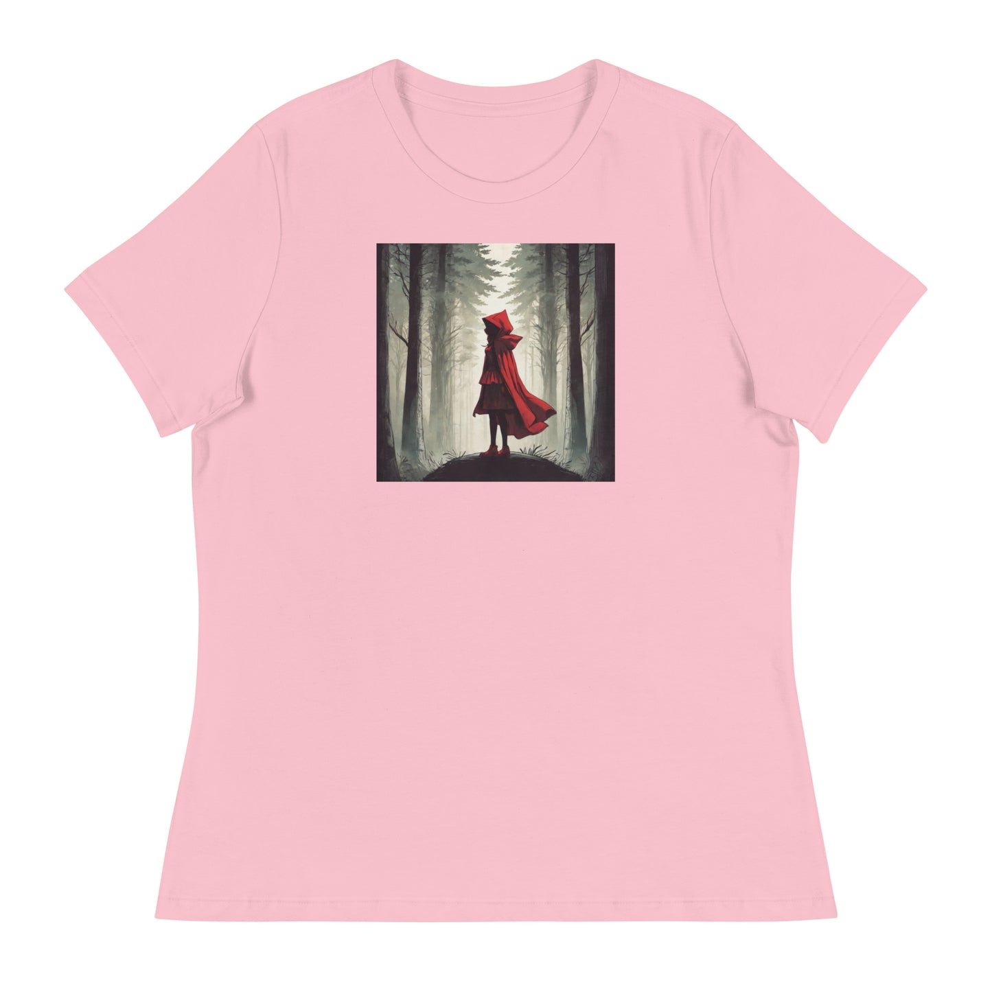 Bold Red Riding Hood in Forest Women's Fairy Tale T-Shirt Pink