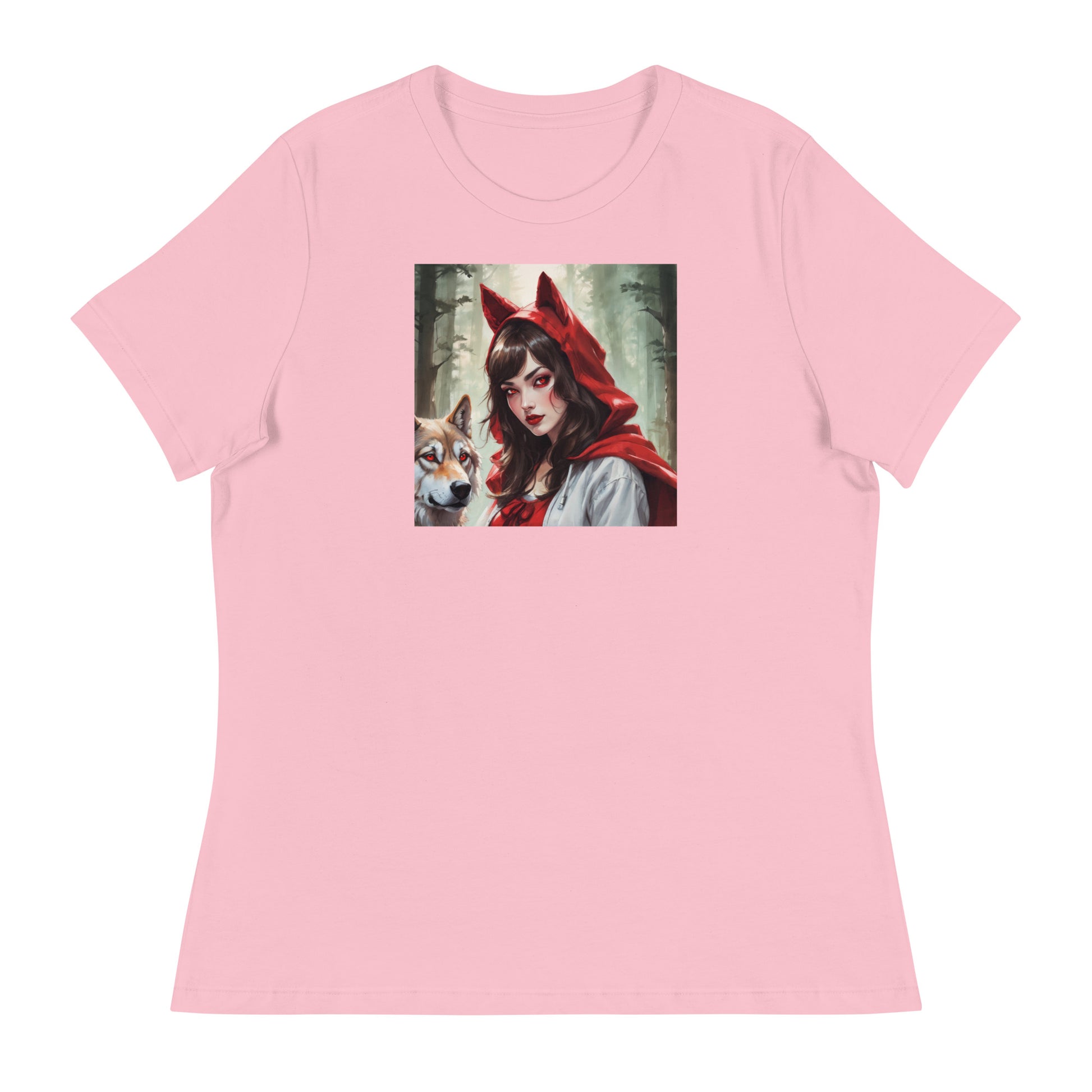 Red Riding Hood Colluding with the Wolf Women's Fairy Tale T-Shirt Pink