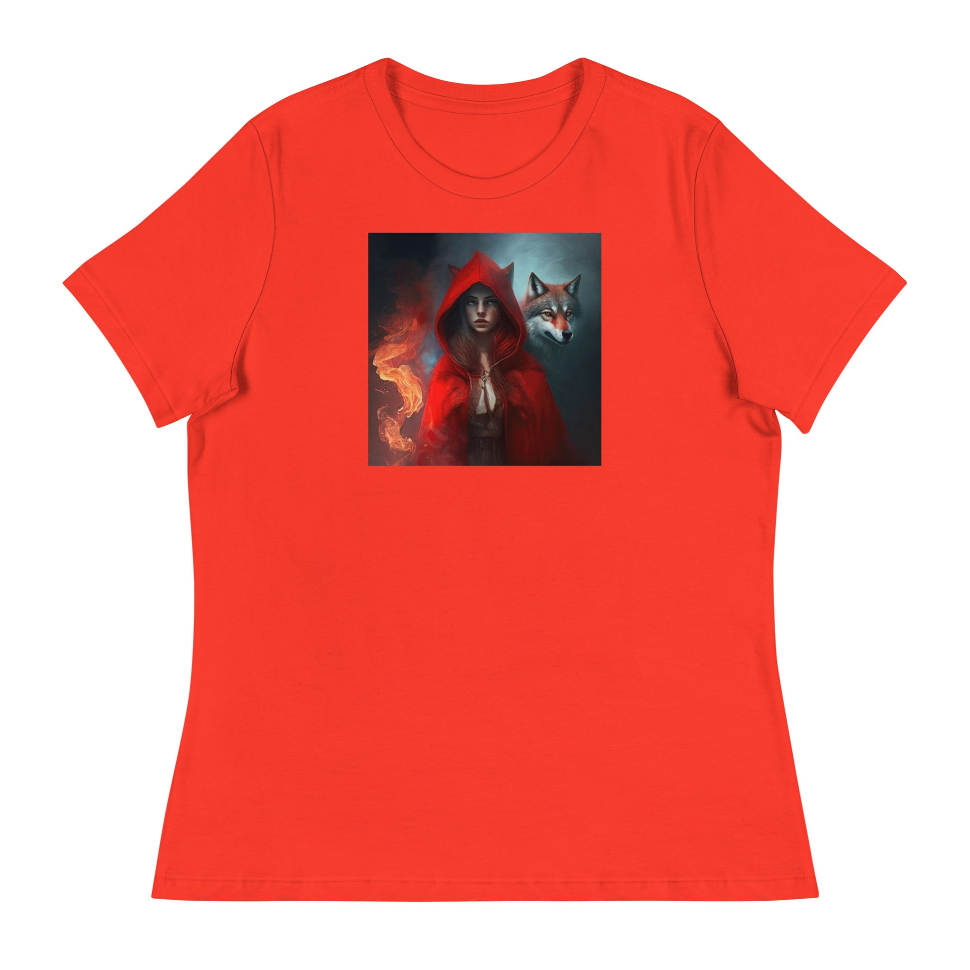 Fiery Red Riding Hood & Wolf Women's T-Shirt Poppy