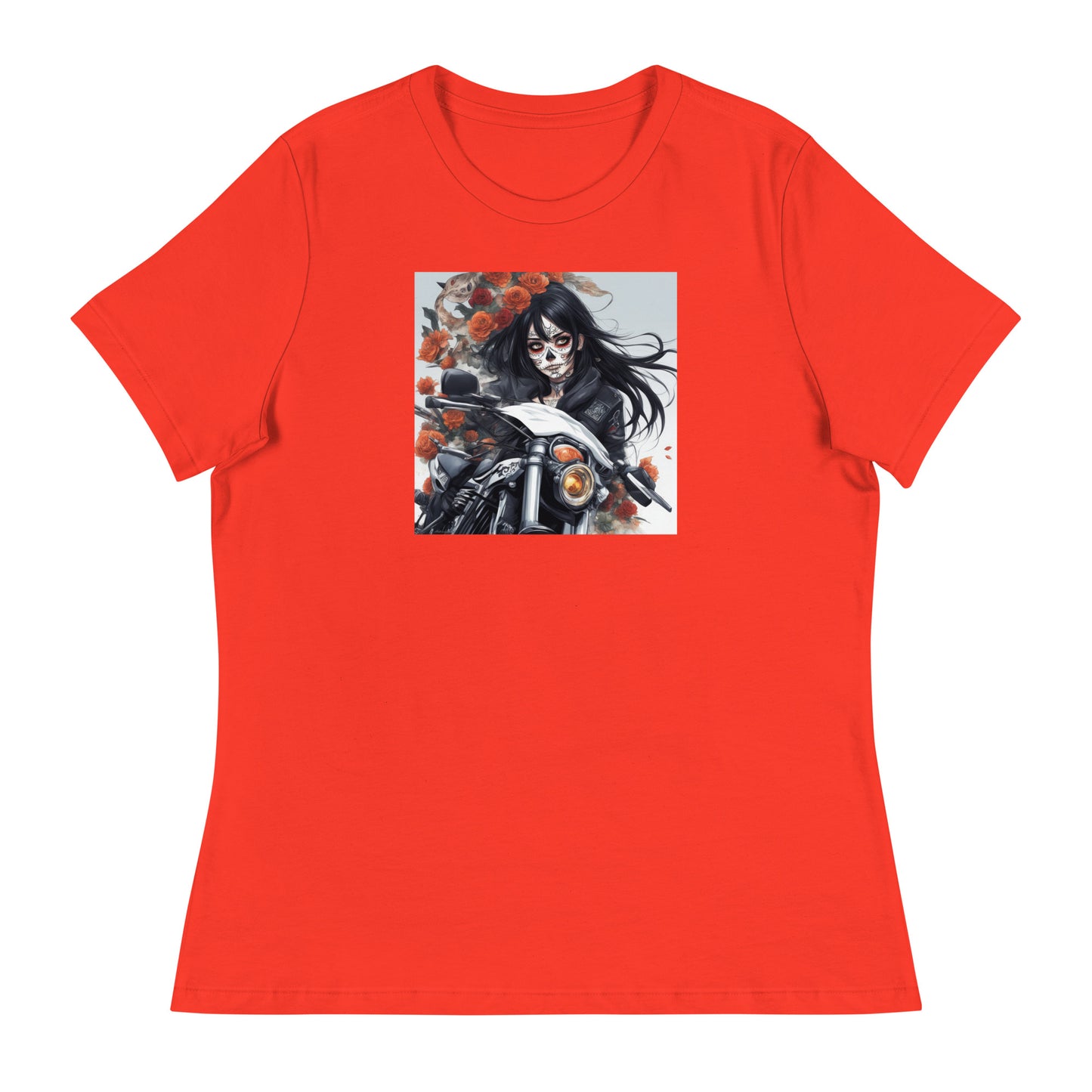 Day of the Dead Biker Close Up Women's Anime T-Shirt Poppy