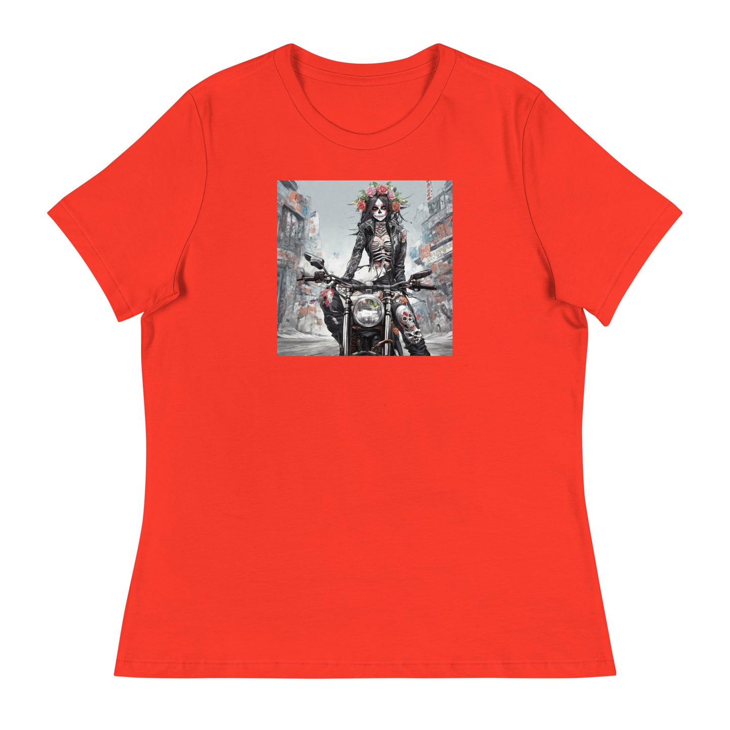 Day of the Dead Biker Women's Anime T-Shirt Poppy