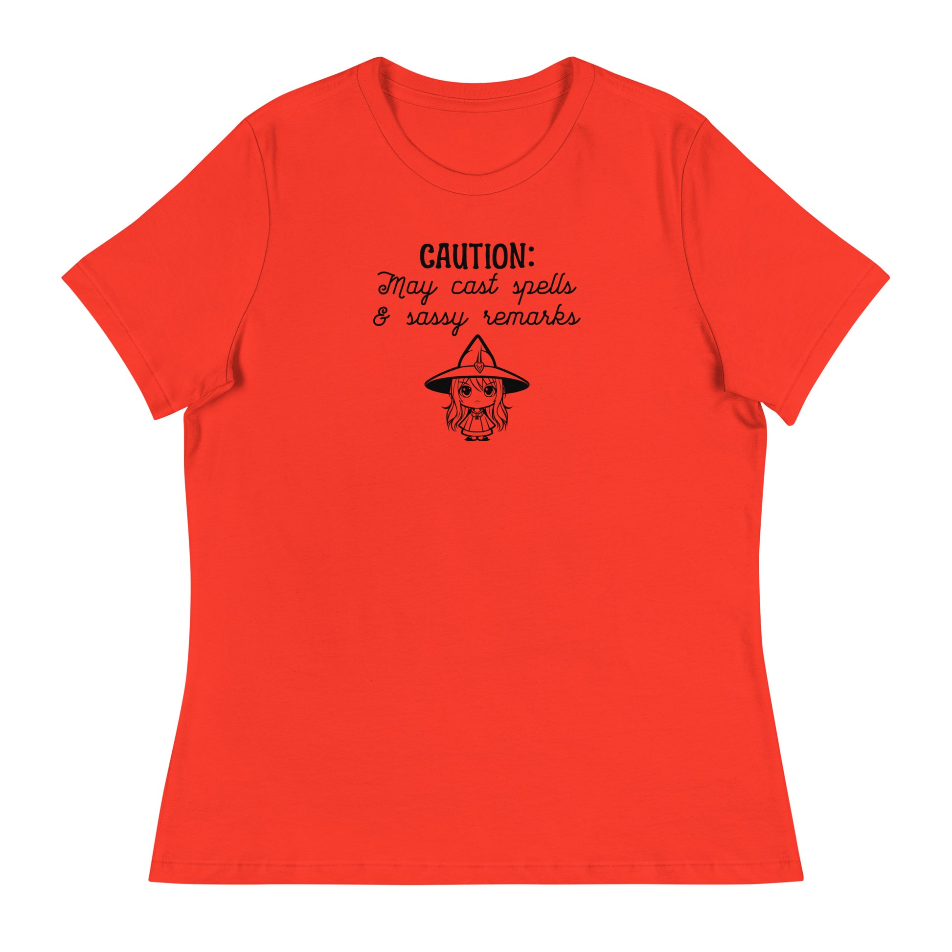 CAUTION: May Cast Spells & Sassy Remarks Women's Halloween T-Shirt Poppy