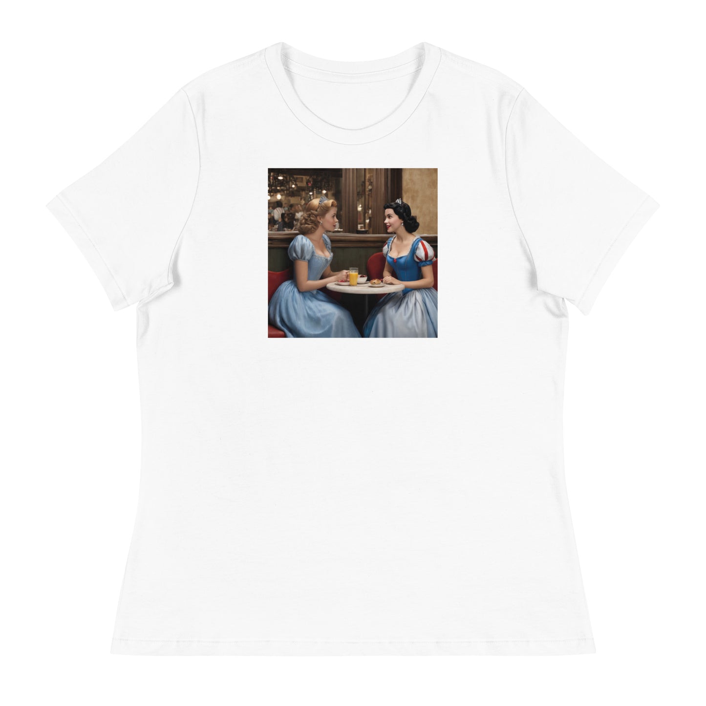 Cinderella and Snow White at a Cafe T-Shirt White