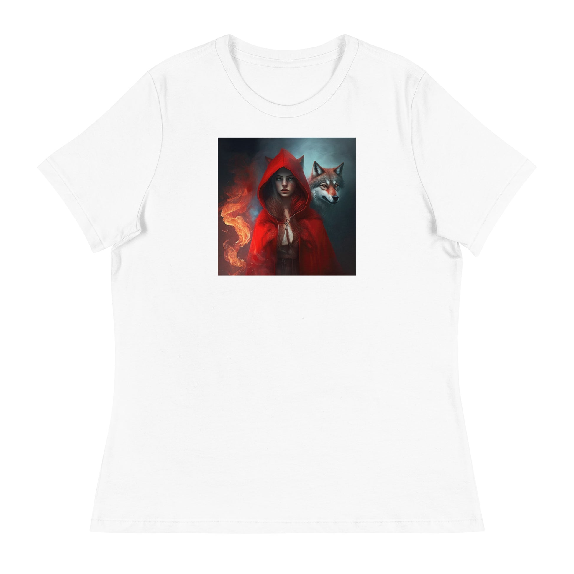 Fiery Red Riding Hood & Wolf Women's T-Shirt White