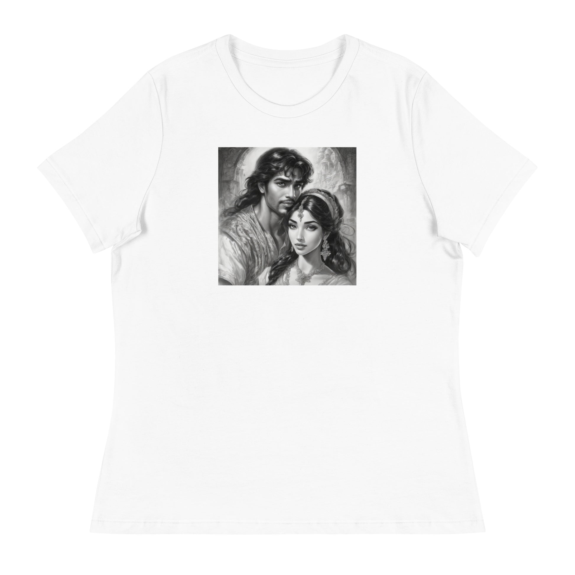 Jasmine & Aladdin Portrait Women's Fairy Tale T-Shirt White