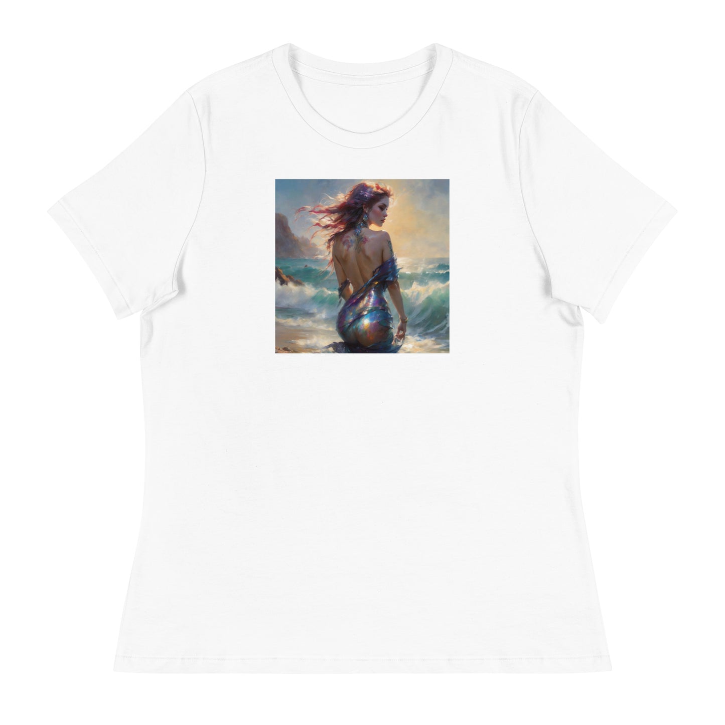 Enchanting Mermaid on Beach Women's Fantasy T-Shirt White