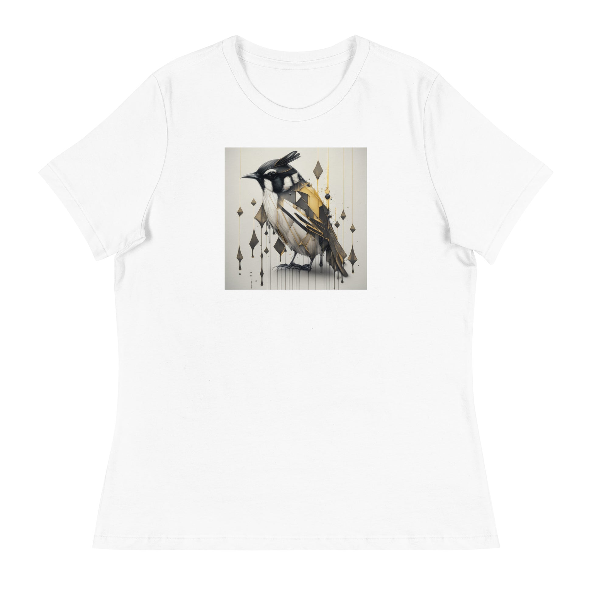 Geometric Chickadee Bird Women's Graphic Tee White