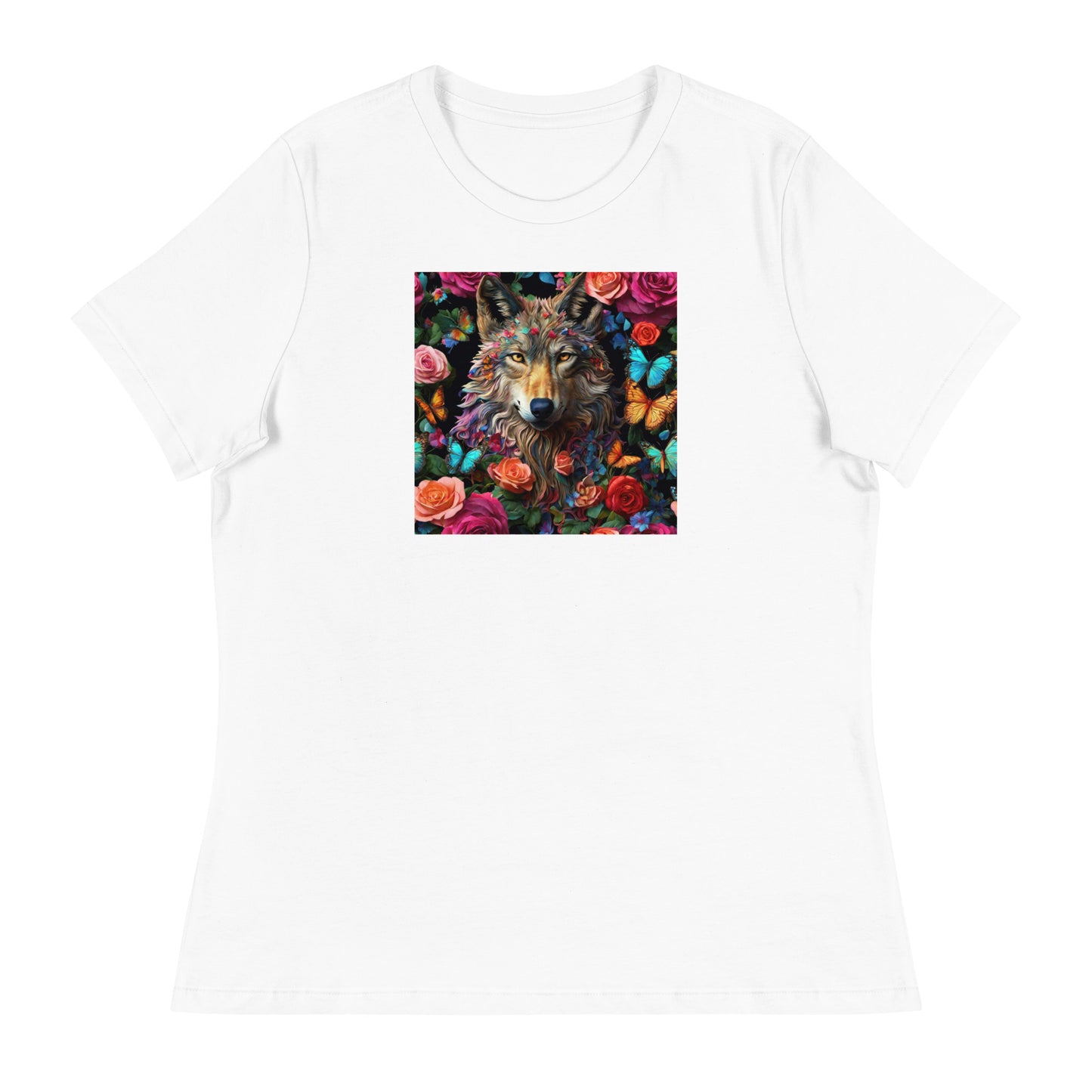 Wolf and Roses Women's Animal Lover T-Shirt White