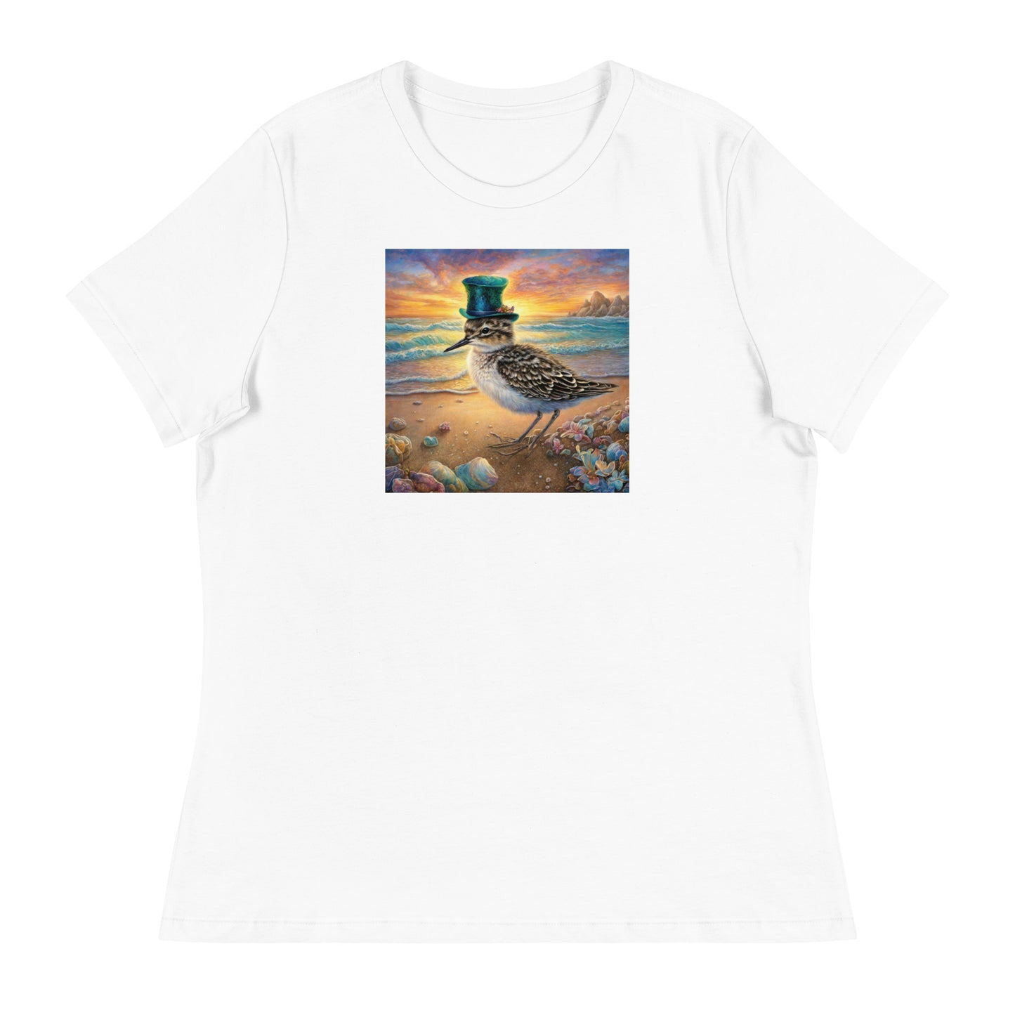 Sandpiper in Top Hat Women's Beach T-Shirt White