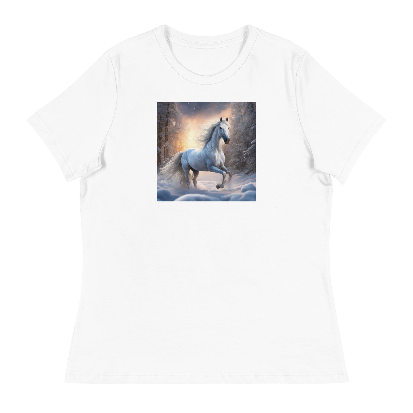 Beautiful White Winter Horse Women's Animal Lover T-Shirt White