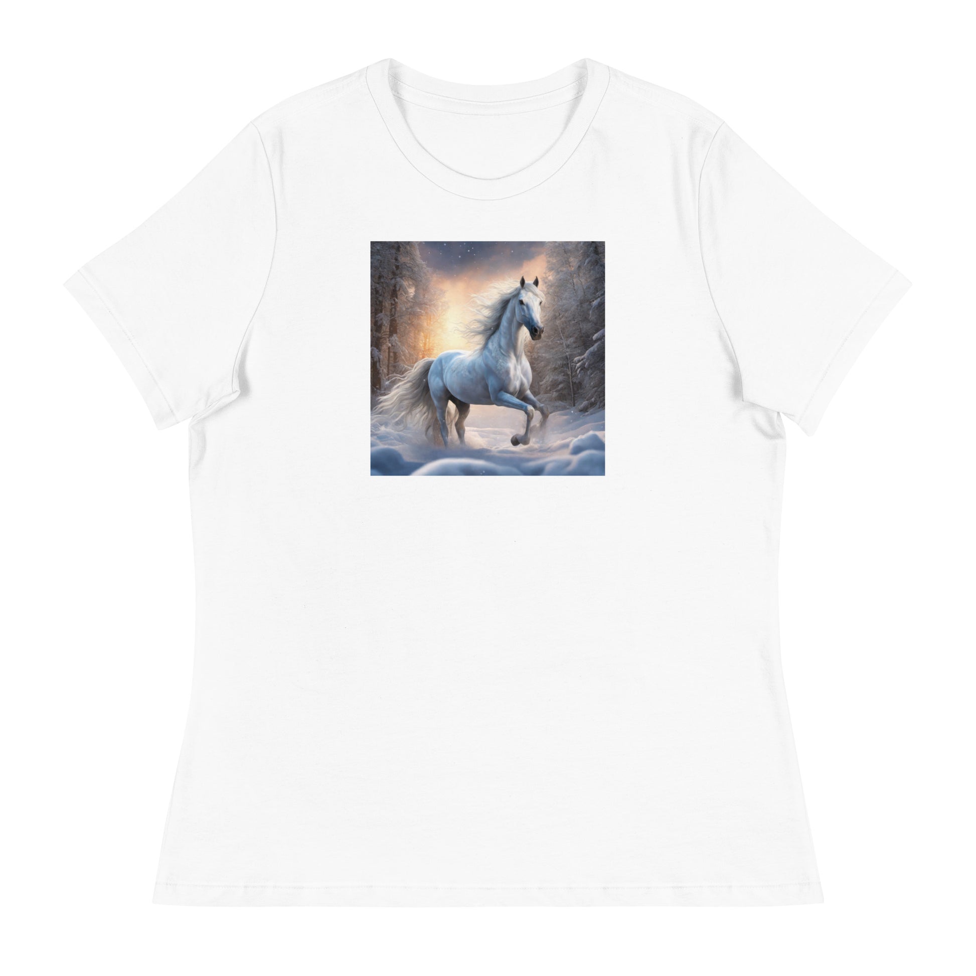 Beautiful White Winter Horse Women's Animal Lover T-Shirt White