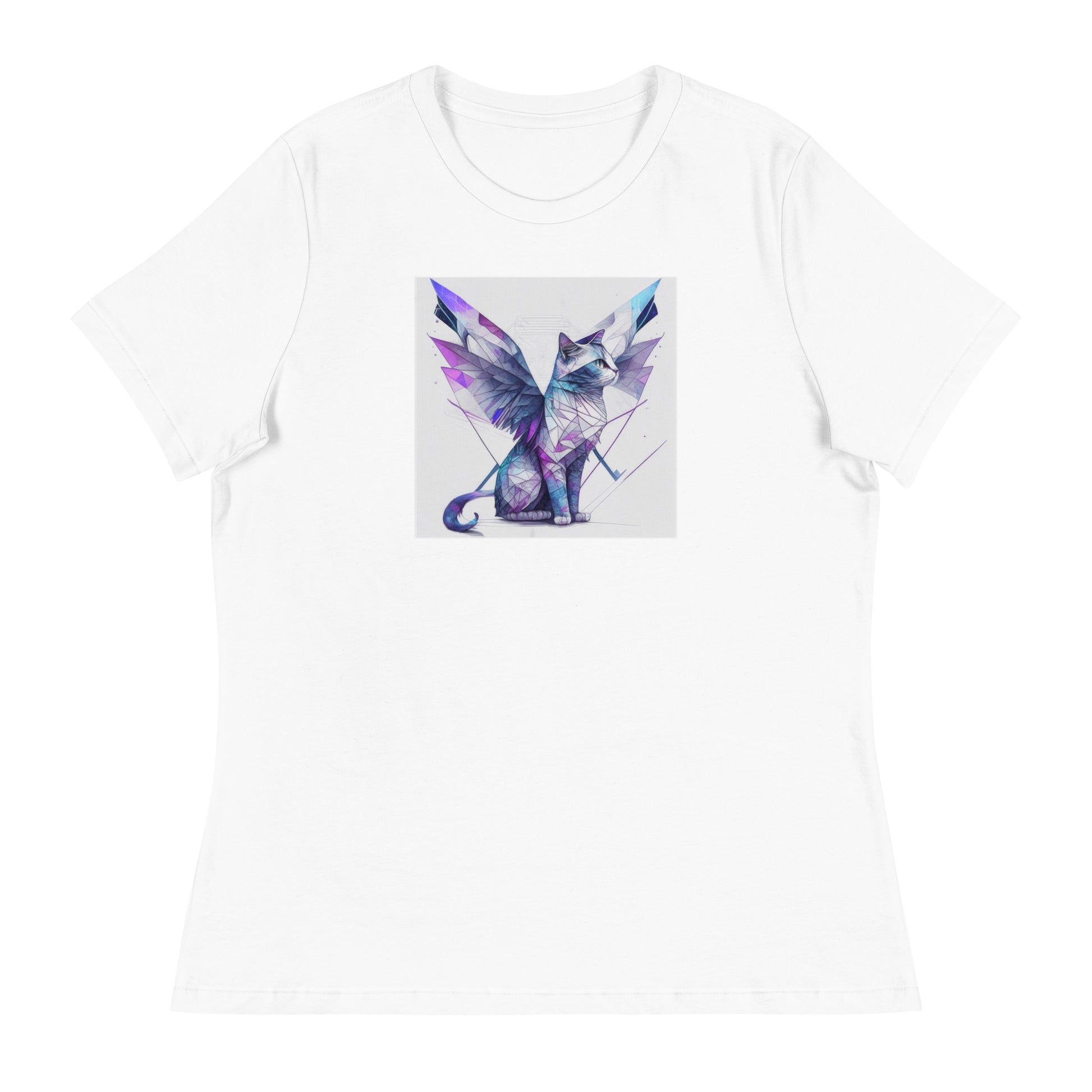 Geometric Cat with Wings Women's Cat Lover T-Shirt White