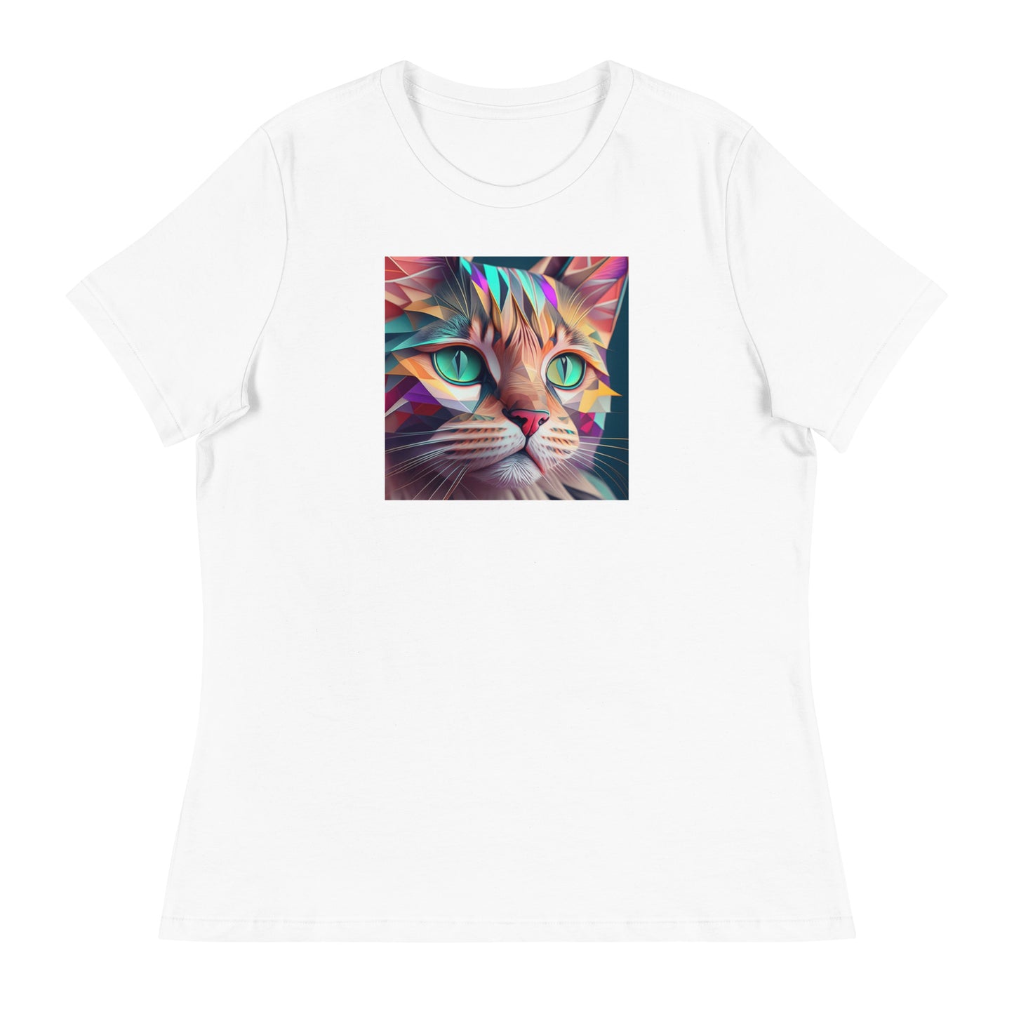 Geometric Cat Women's Cat Lover T-Shirt White