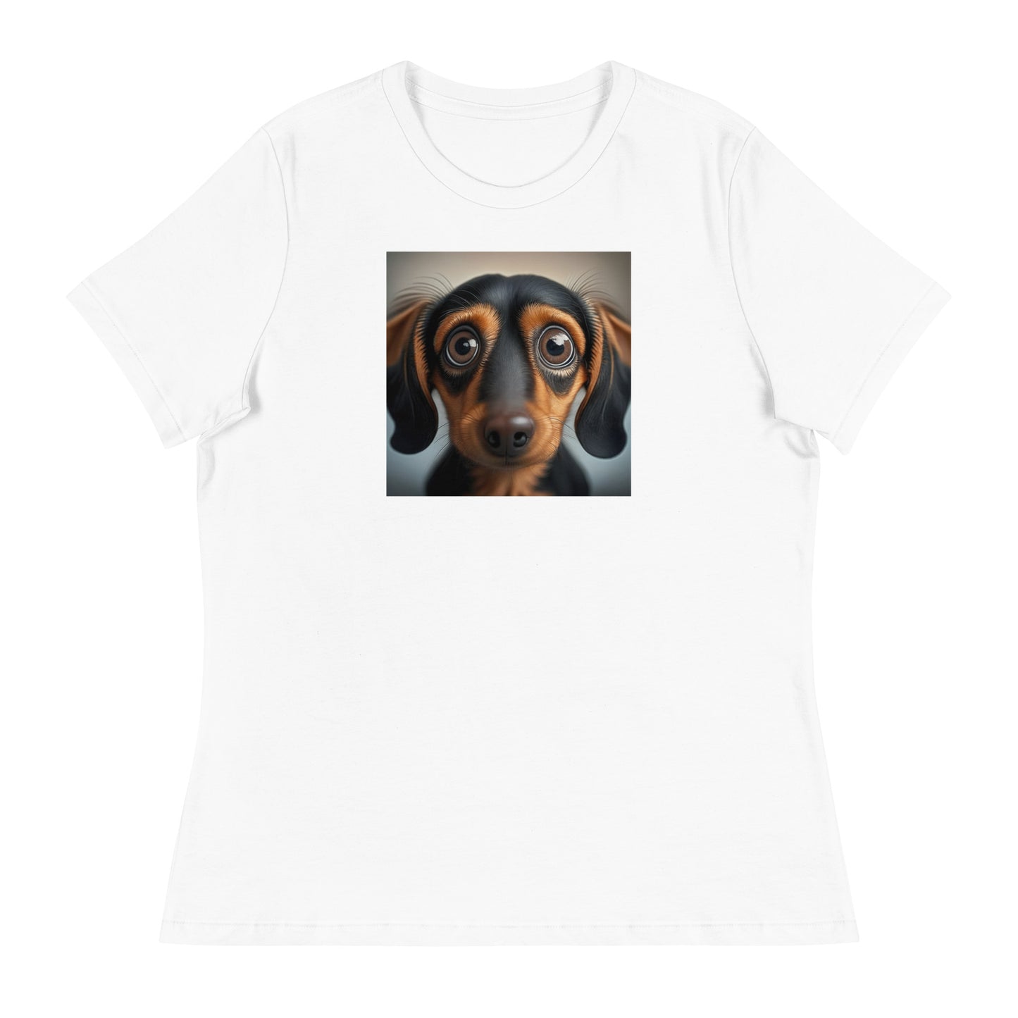 Dachshund with Puppy Dog Eyes Women's Weiner Dog T-Shirt White