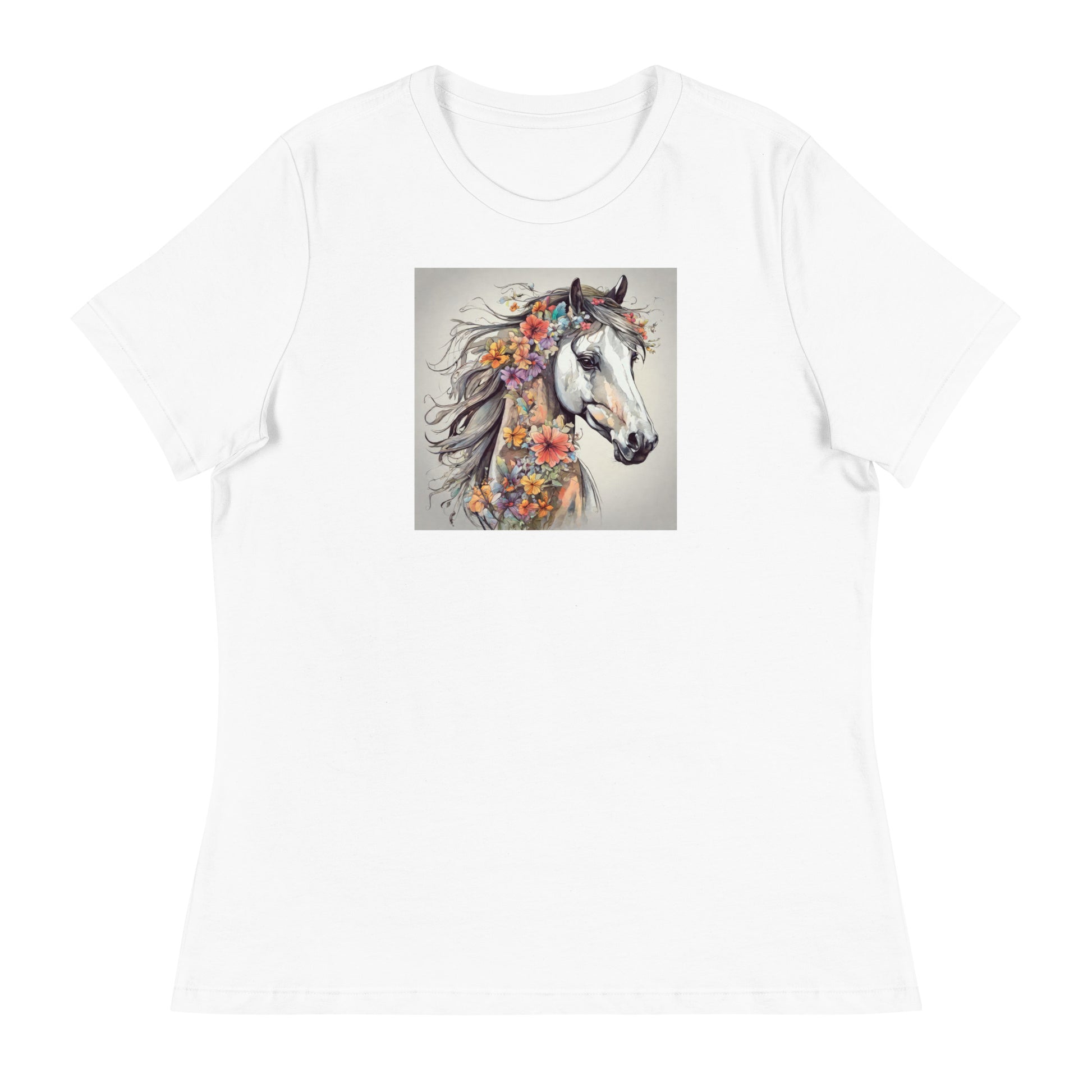 Horse with Flowers Women's Animal Lover T-Shirt White