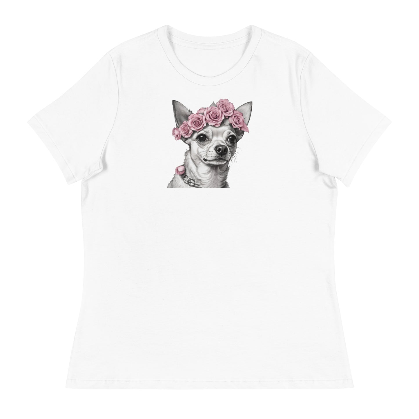 Chihuahua with Pink Rose Wreath Women's Dog Lover T-Shirt White