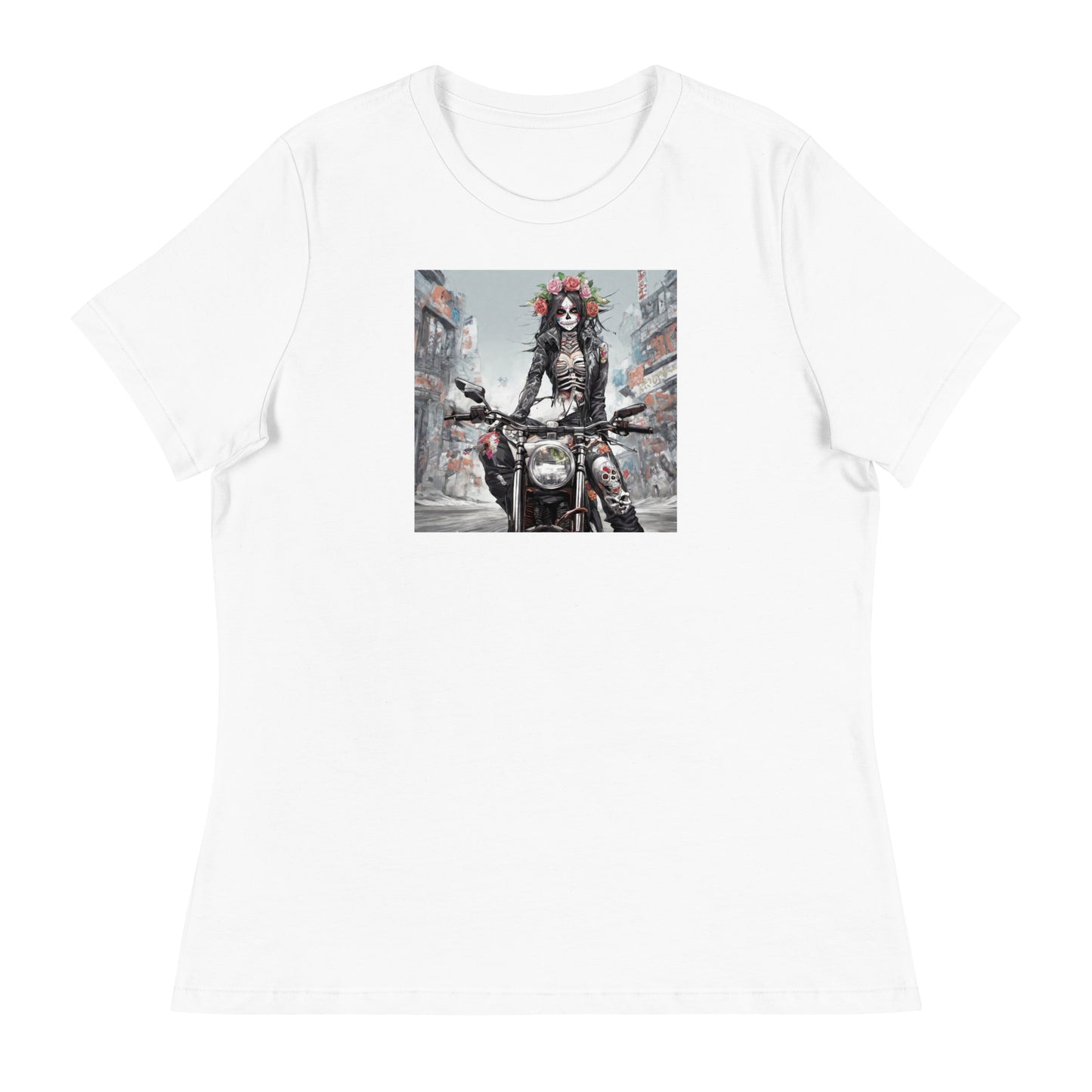 Day of the Dead Biker Women's Anime T-Shirt White