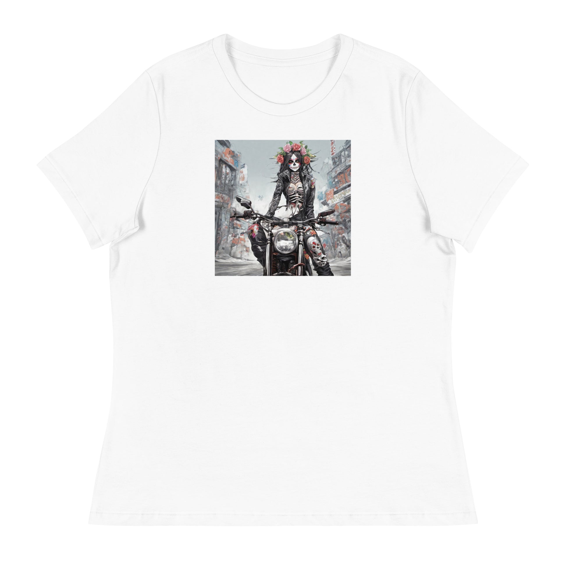 Day of the Dead Biker Women's Anime T-Shirt White