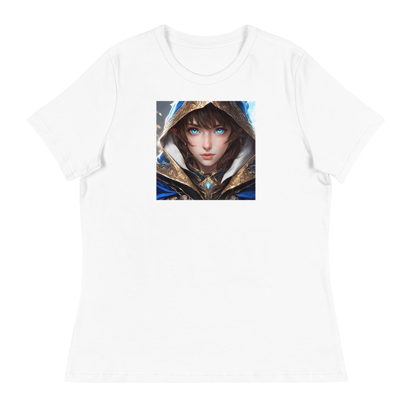 Blue-Eyed Elven Warrior Women's Anime T-Shirt White