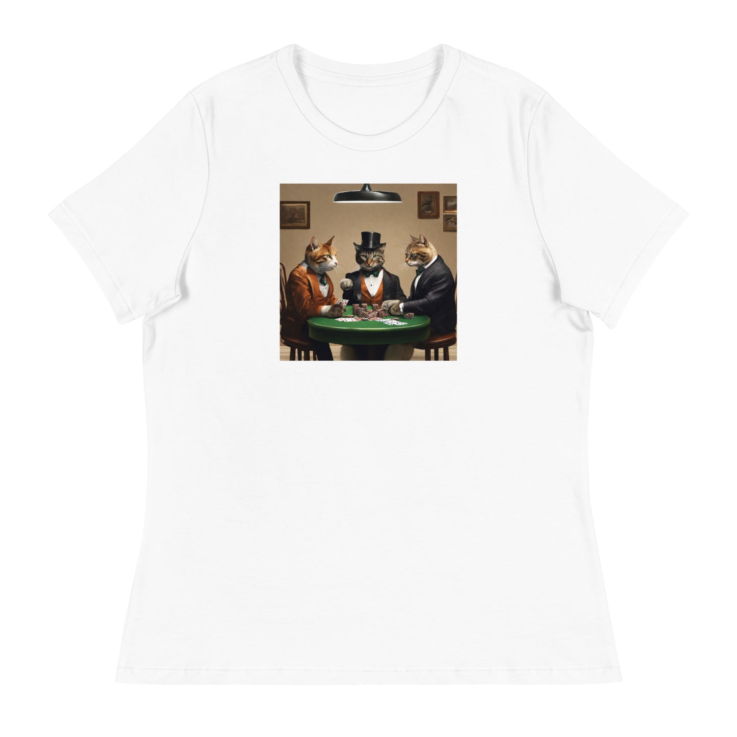 Cats Playing Poker Women's Funny T-Shirt White