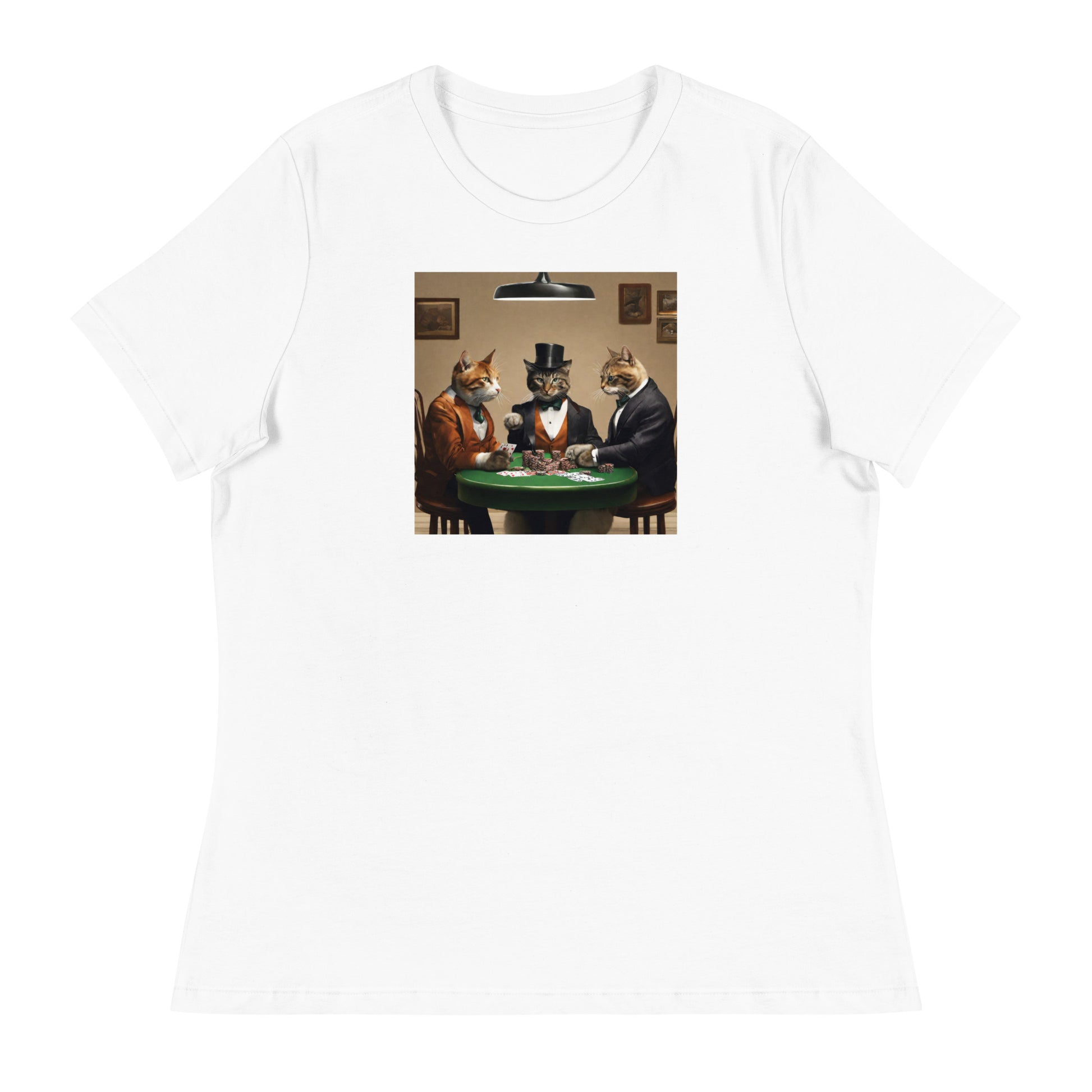 Cats Playing Poker Women's Funny T-Shirt White