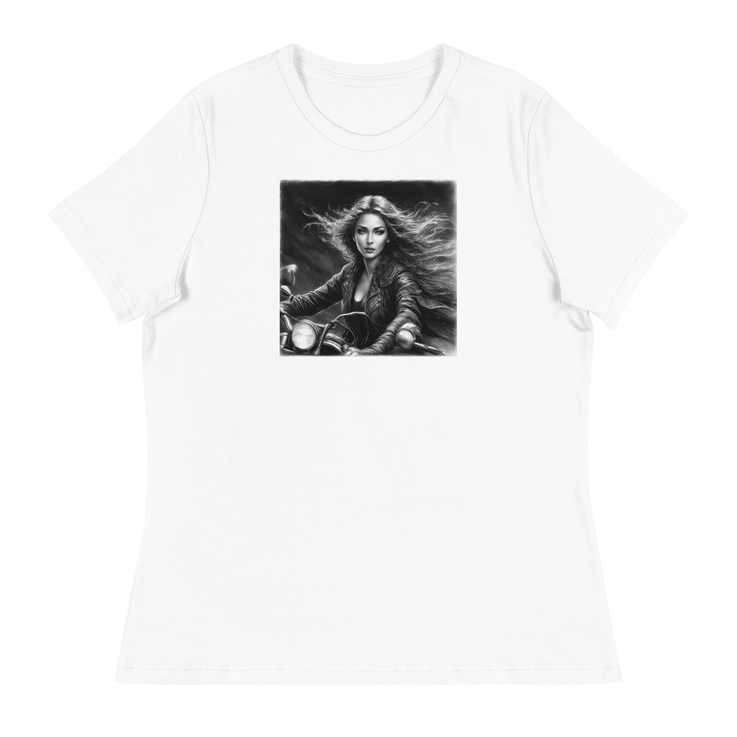 Woman Riding Motorcycle T-Shirt White