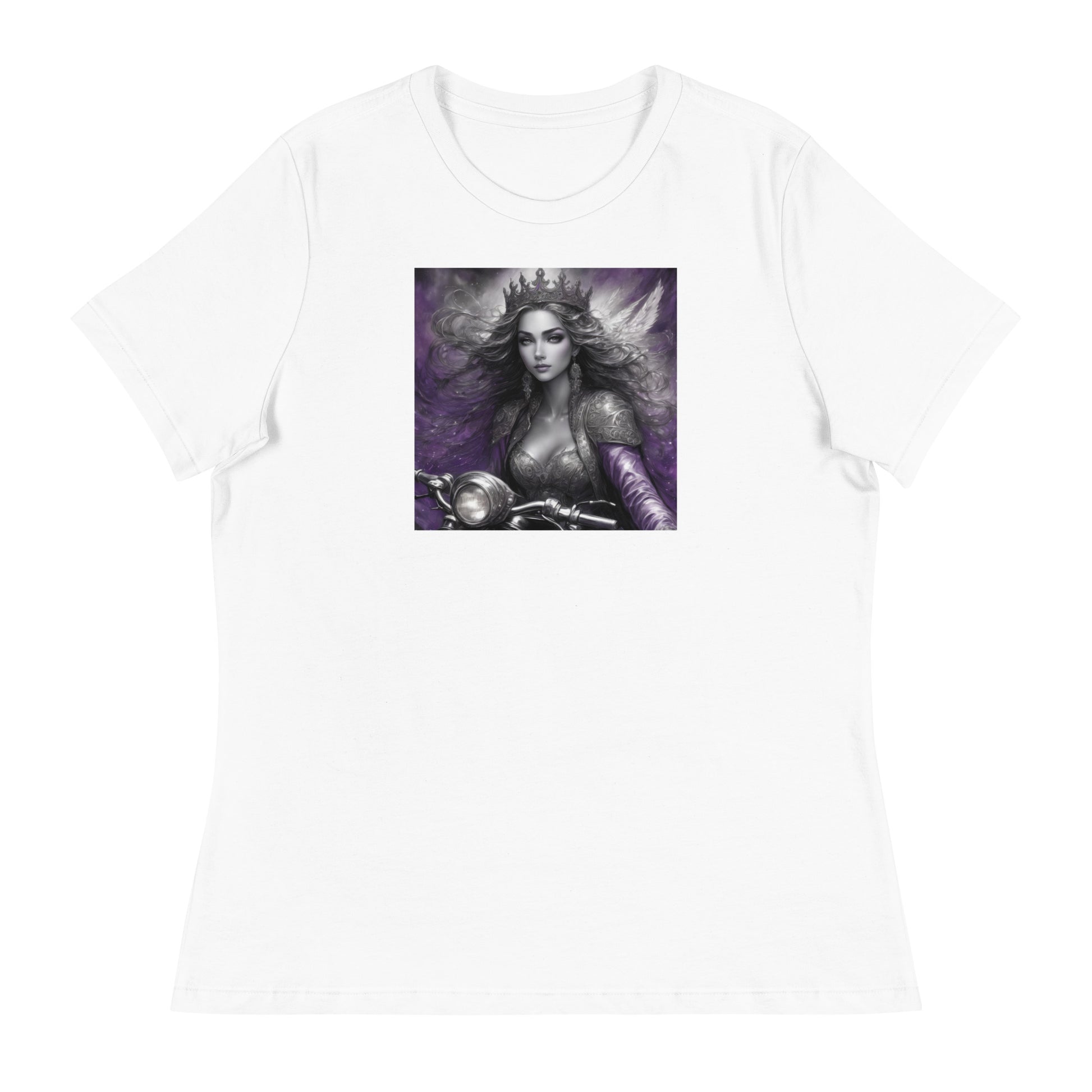 Princess Woman Riding a Motorcycle T-Shirt White