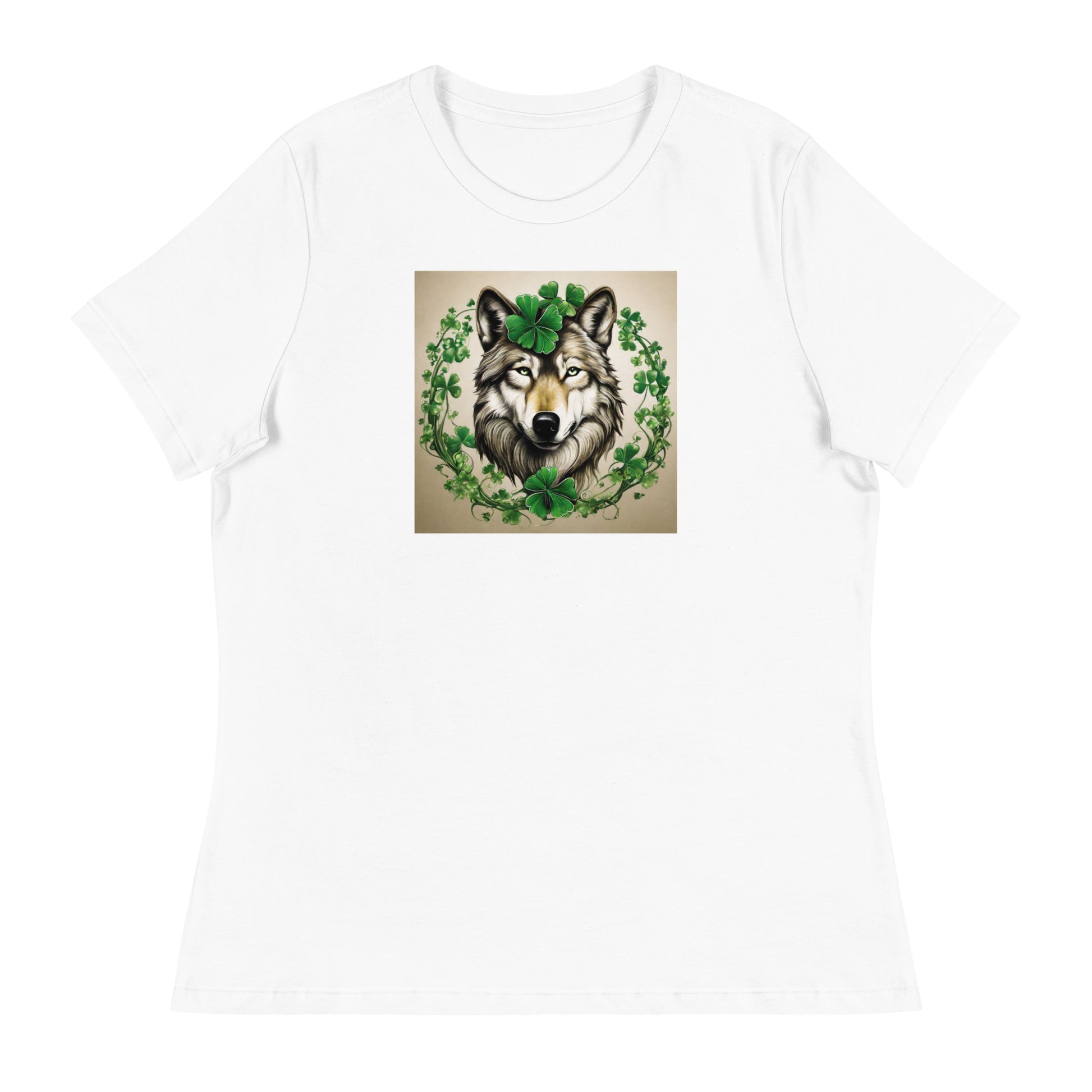 Wolf & Shamrocks Women's St Patrick's Day T-Shirt White