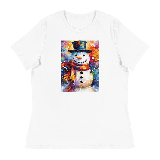 Happy Snowman Women's Christmas T-Shirt White