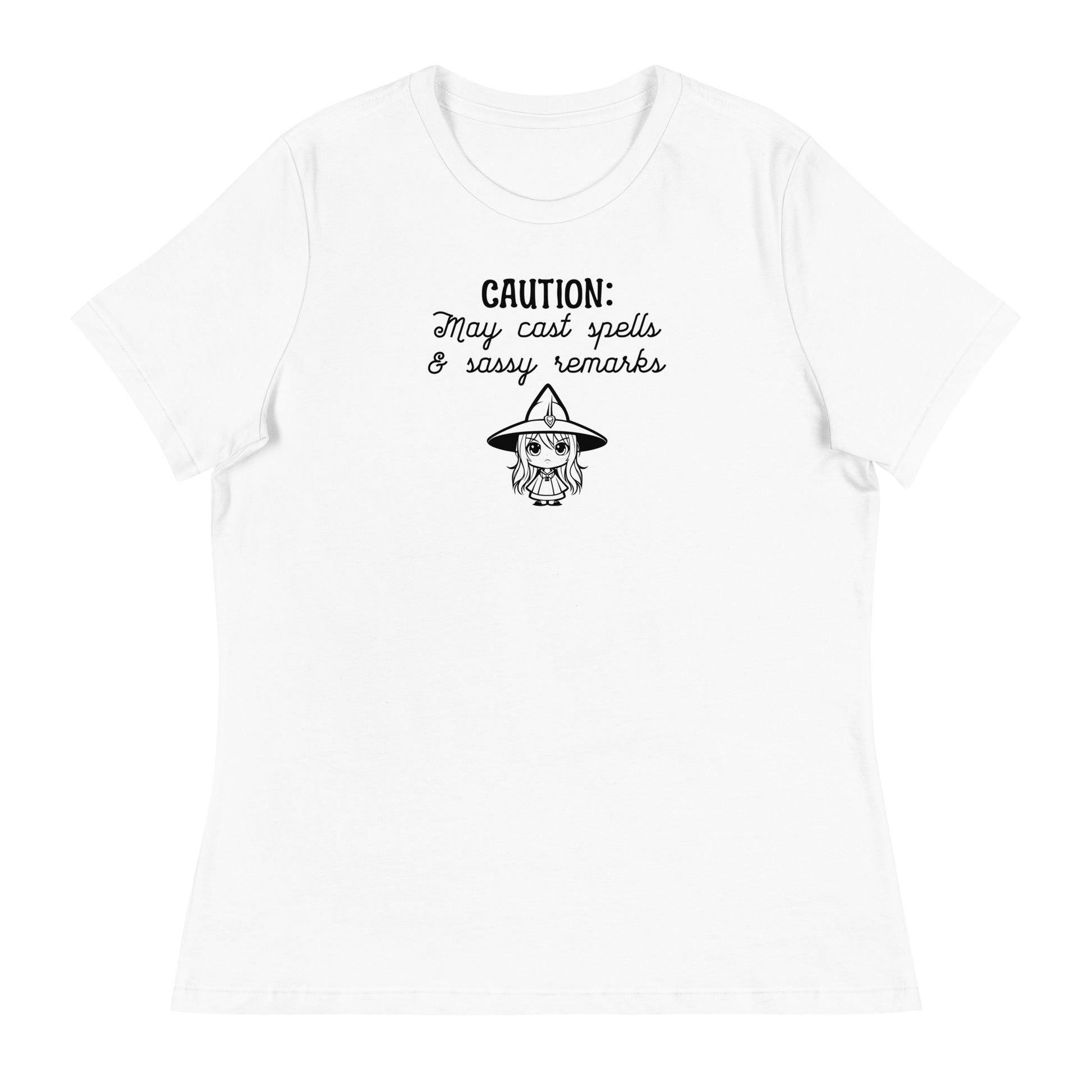 CAUTION: May Cast Spells & Sassy Remarks Women's Halloween T-Shirt White