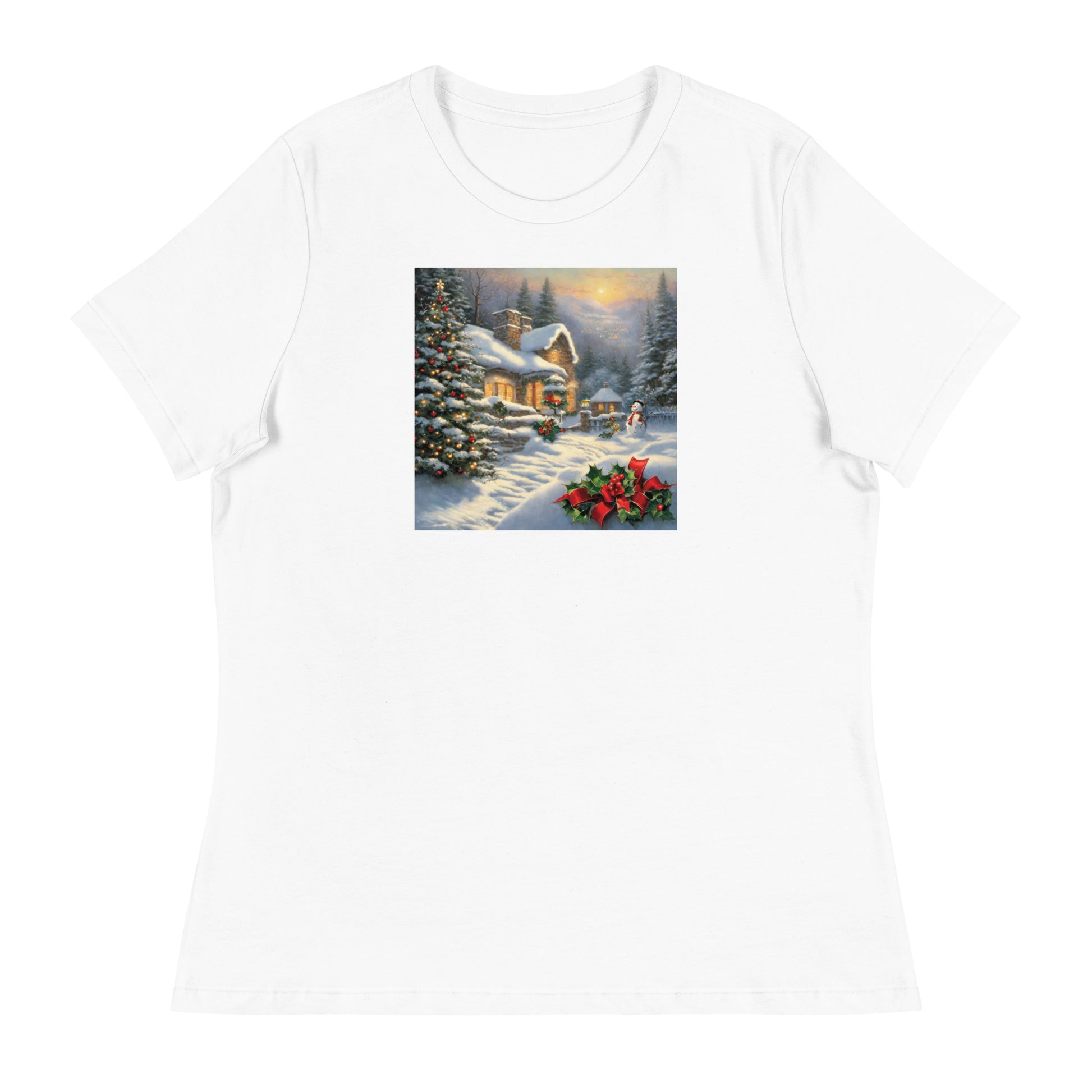 Snowy Winter Scene Women's Christmas T-Shirt White