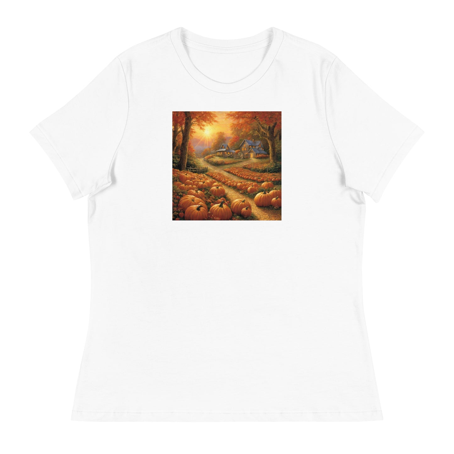 Fall Pumpkin Scene Women's Autumn T-Shirt White