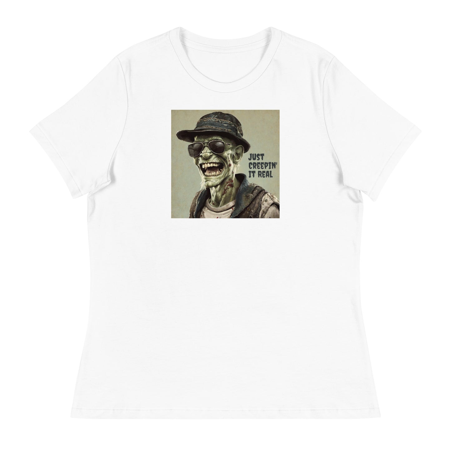 Just Creepin' It Real Women's Zombie T-Shirt for Halloween White