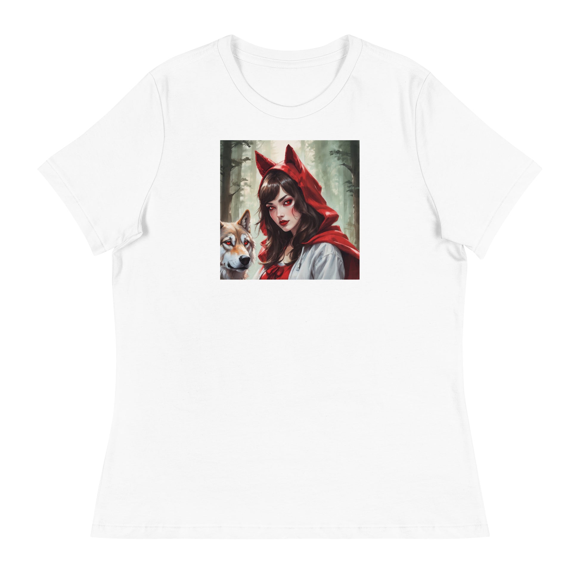 Red Riding Hood Colluding with the Wolf Women's Fairy Tale T-Shirt White