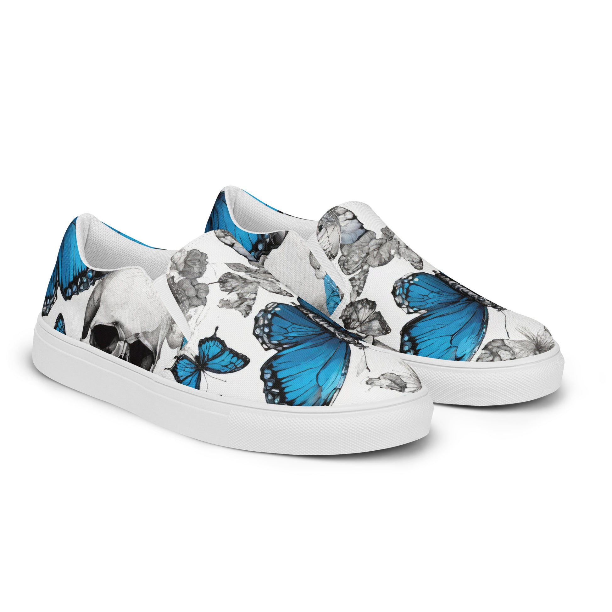 Skull and Butterfly Women's Slip-On Shoes